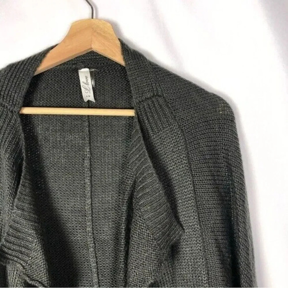Boutique L Love Dark Gray Drape Front Knit Cardigan Sweater S/M - Picture 3 of 4